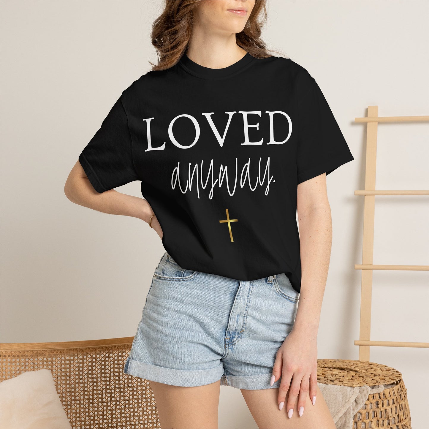 Loved Anyway T-Shirt โ Christian Inspirational Faith Tee with Cross