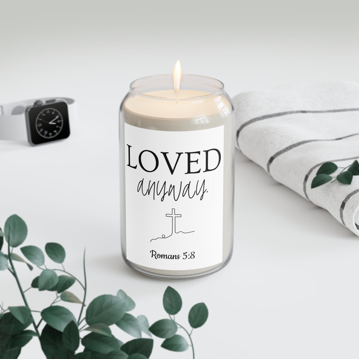Loved Anyway Hill Cross Soy Candle – 13.75oz Christian Scented Candle (Romans 5:8)