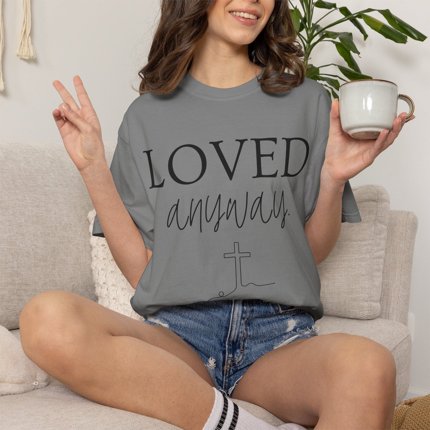 Loved Anyway T-Shirt — Christian Faith Tee with Cross