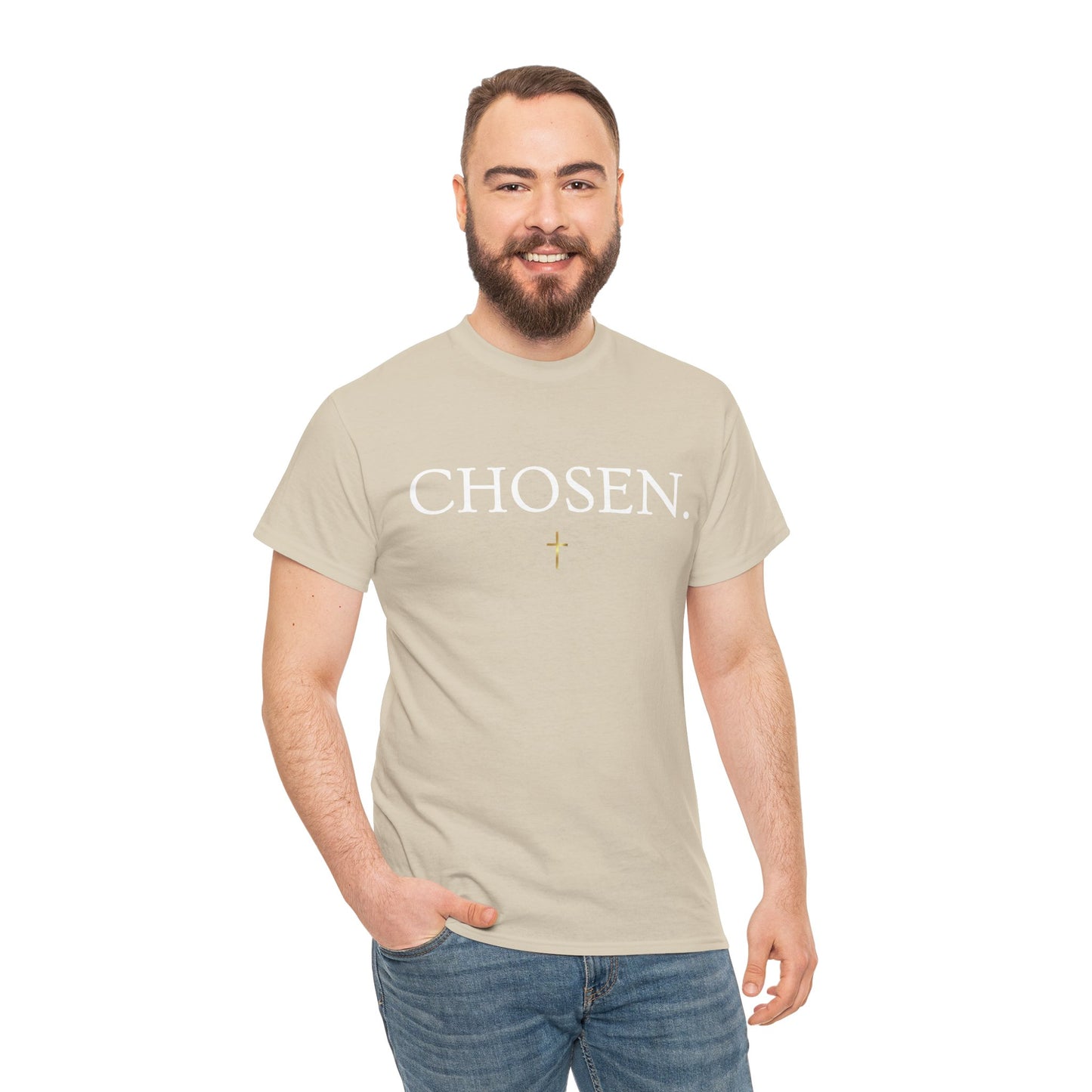 Chosen Christian T-Shirt — "CHOSEN." Front with 1 Peter 2:9 Back