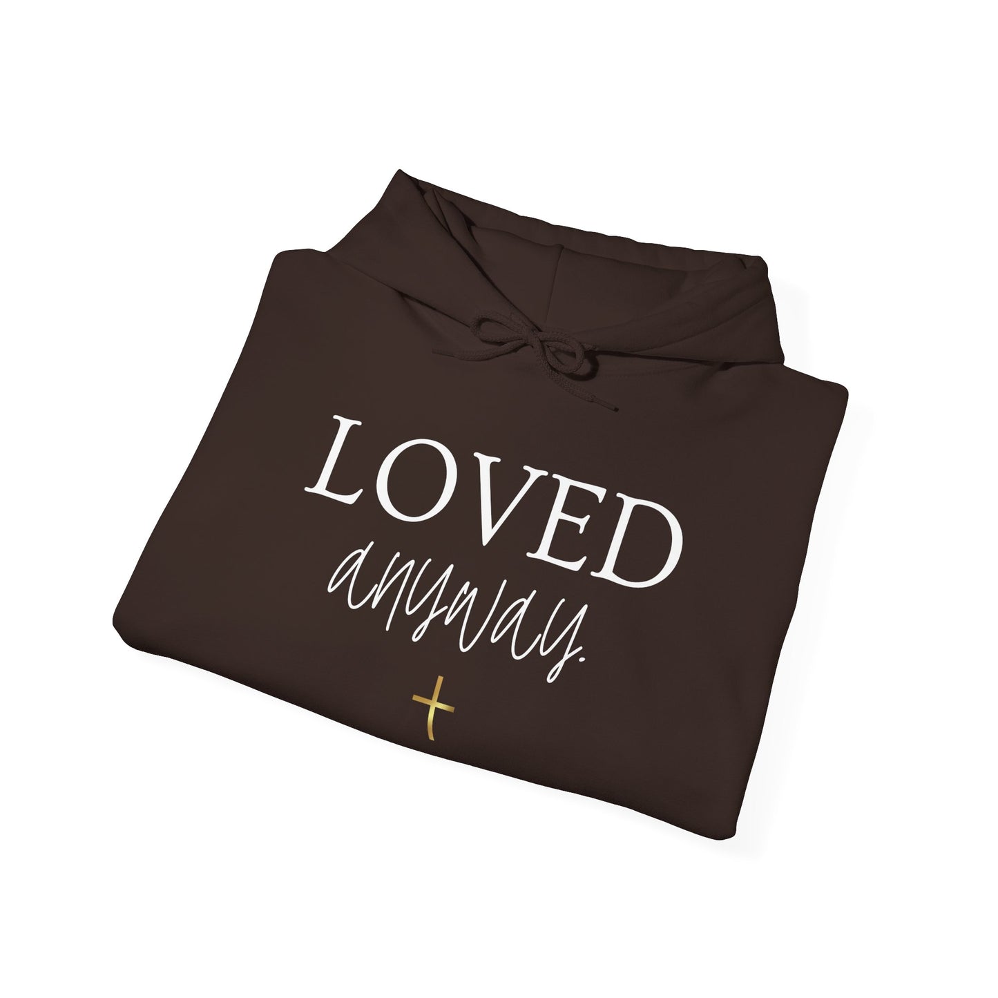 Loved Anyway Hoodie — Christian Scripture Pullover (Romans 5:8)