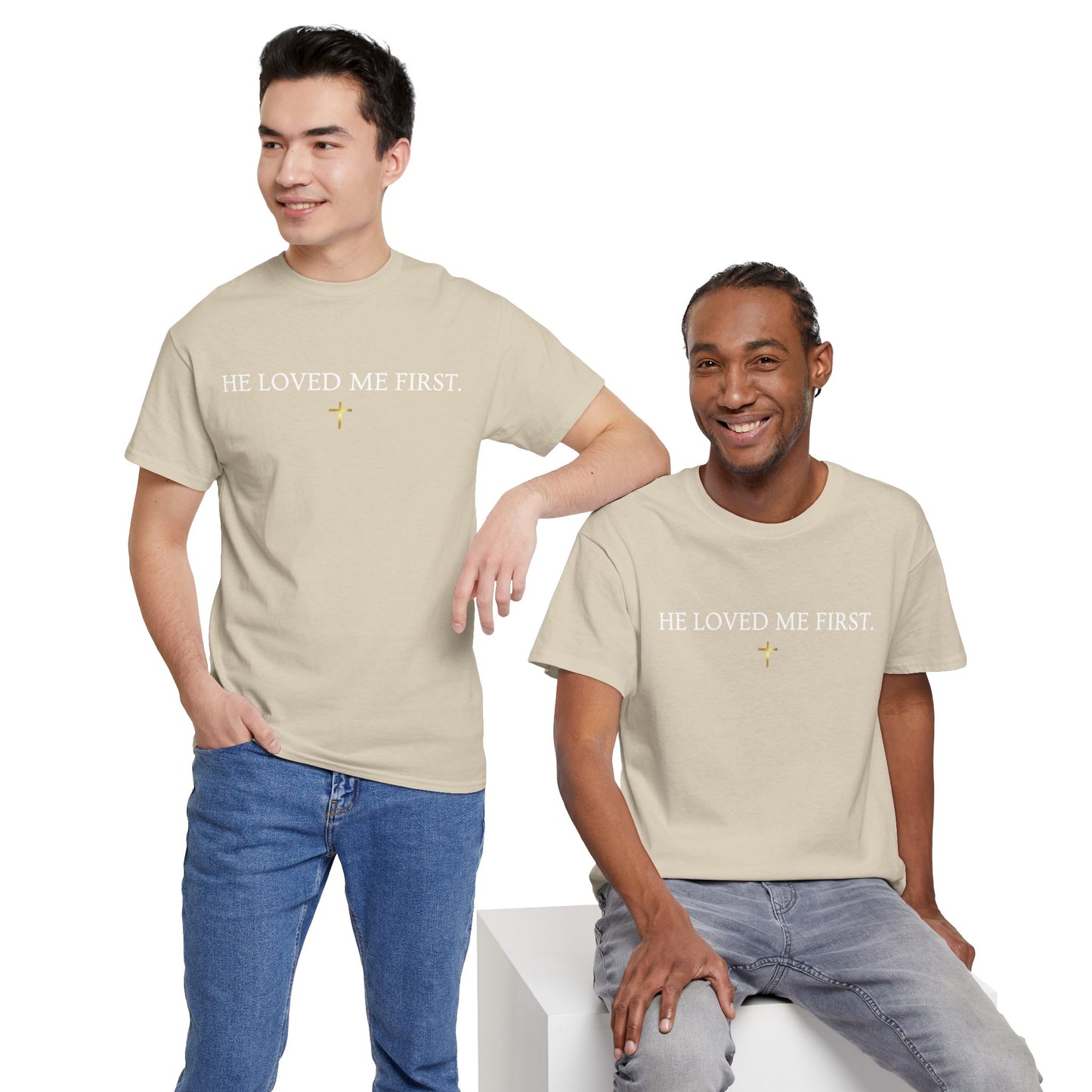 "He Loved Me First" Christian Tee — Cotton Shirt (1 John 4:19)