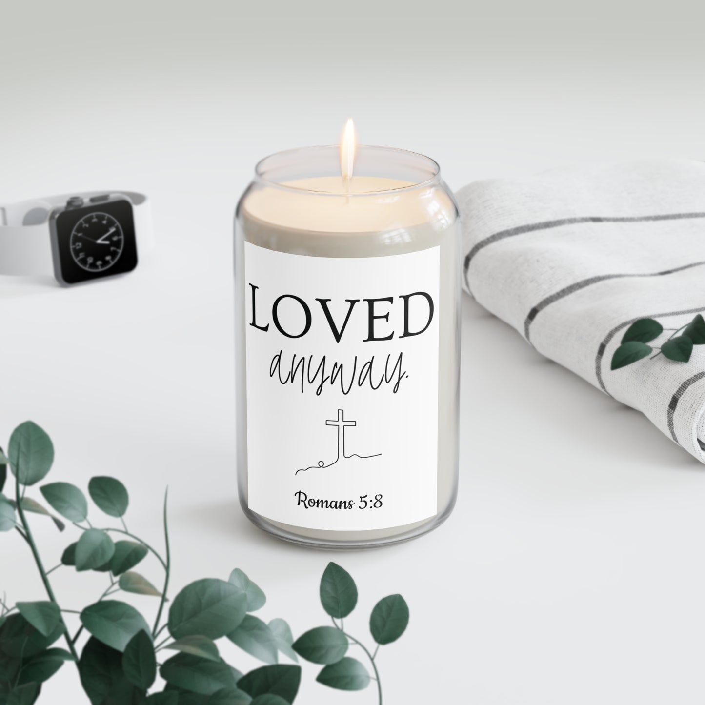 Loved Anyway Hill Cross Soy Candle – 13.75oz Christian Scented Candle (Romans 5:8)