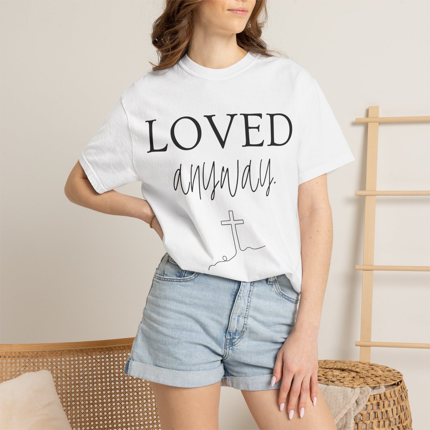 Loved Anyway T-Shirt — Christian Faith Tee with Cross
