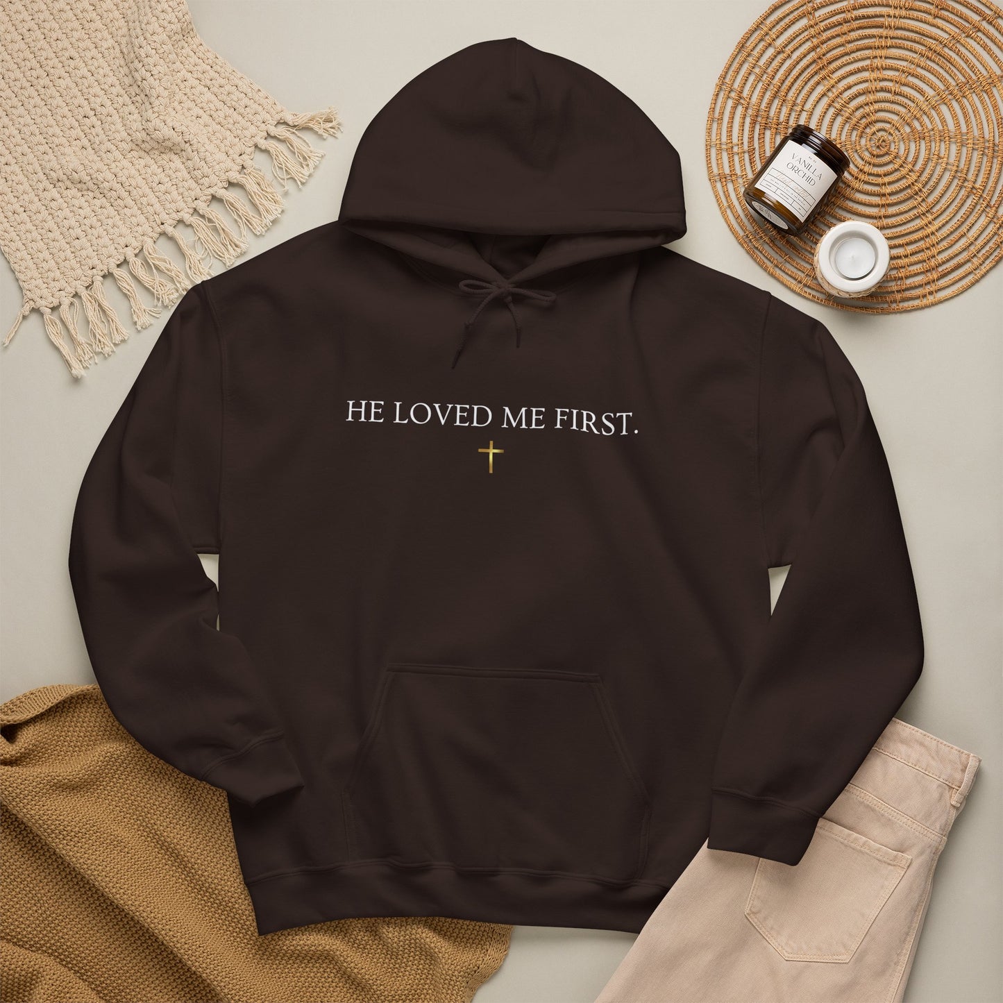 He Loved Me First Hoodie — Christian Faith Scripture Sweatshirt (1 John 4:19)