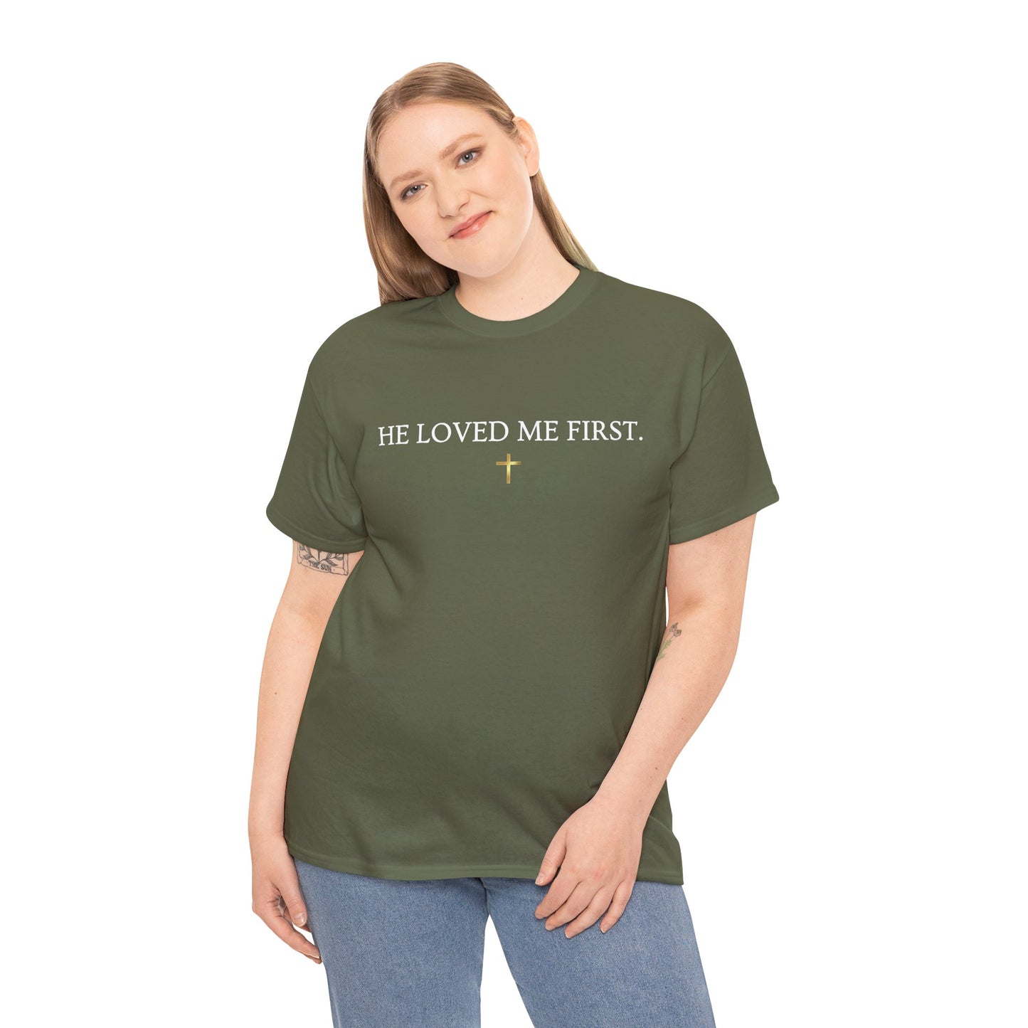 "He Loved Me First" Christian Tee — Cotton Shirt (1 John 4:19)