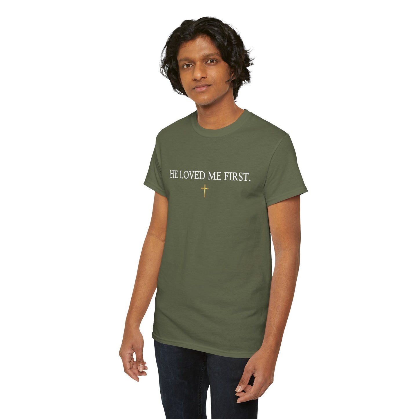 "He Loved Me First" Christian Tee — Cotton Shirt (1 John 4:19)