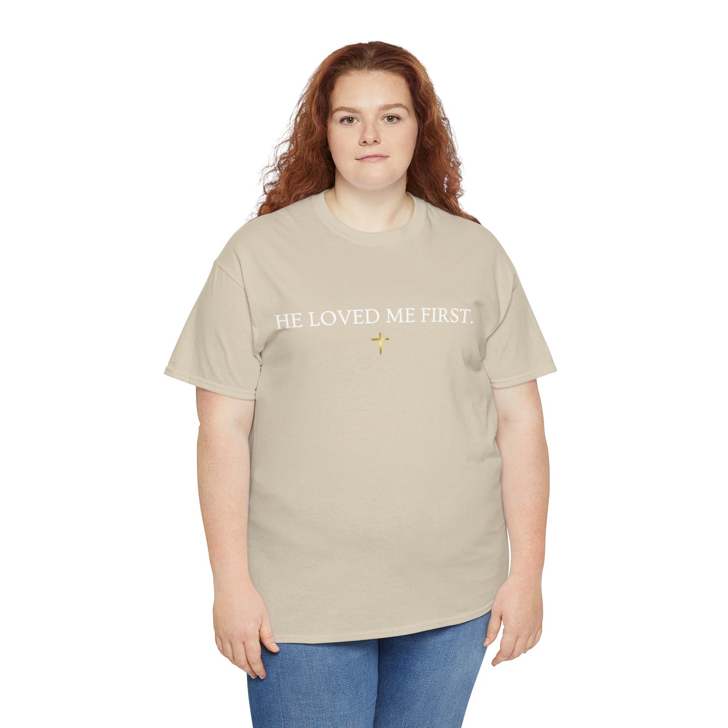 "He Loved Me First" Christian Tee — Cotton Shirt (1 John 4:19)
