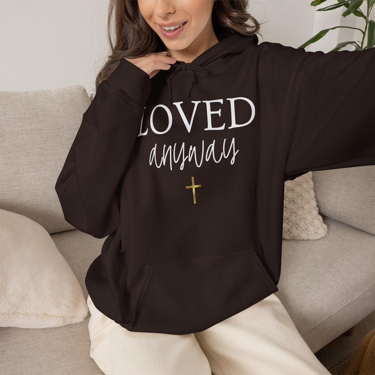 Loved Anyway Hoodie — Christian Scripture Pullover (Romans 5:8)