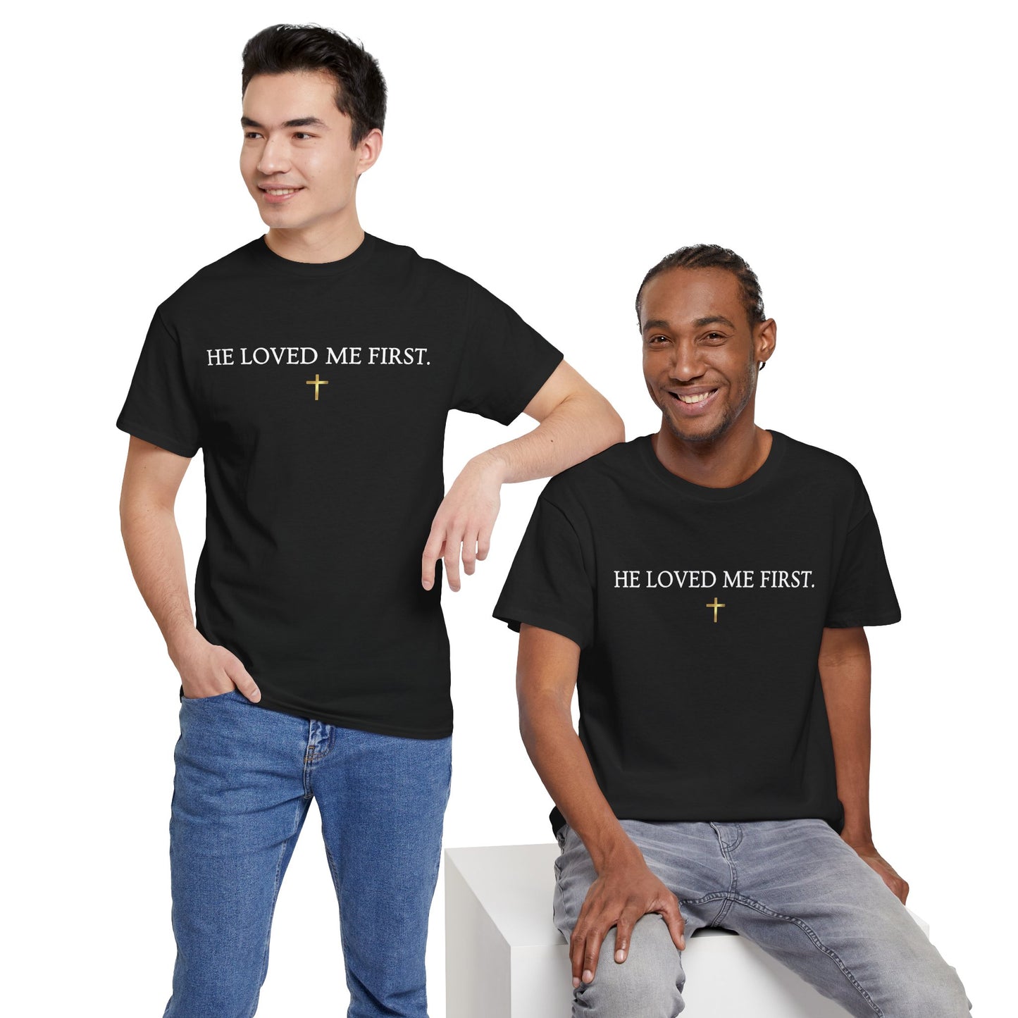 "He Loved Me First" Christian Tee — Cotton Shirt (1 John 4:19)