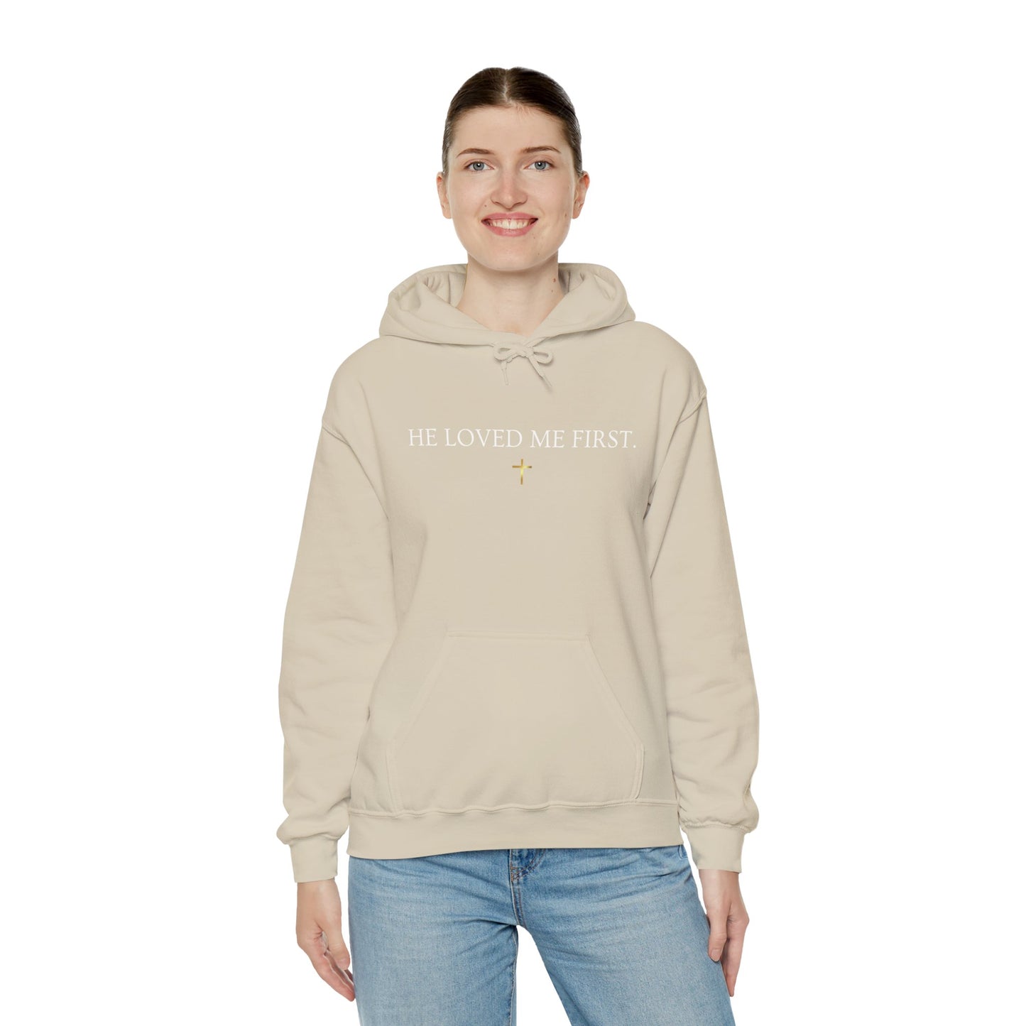 He Loved Me First Hoodie — Christian Faith Scripture Sweatshirt (1 John 4:19)