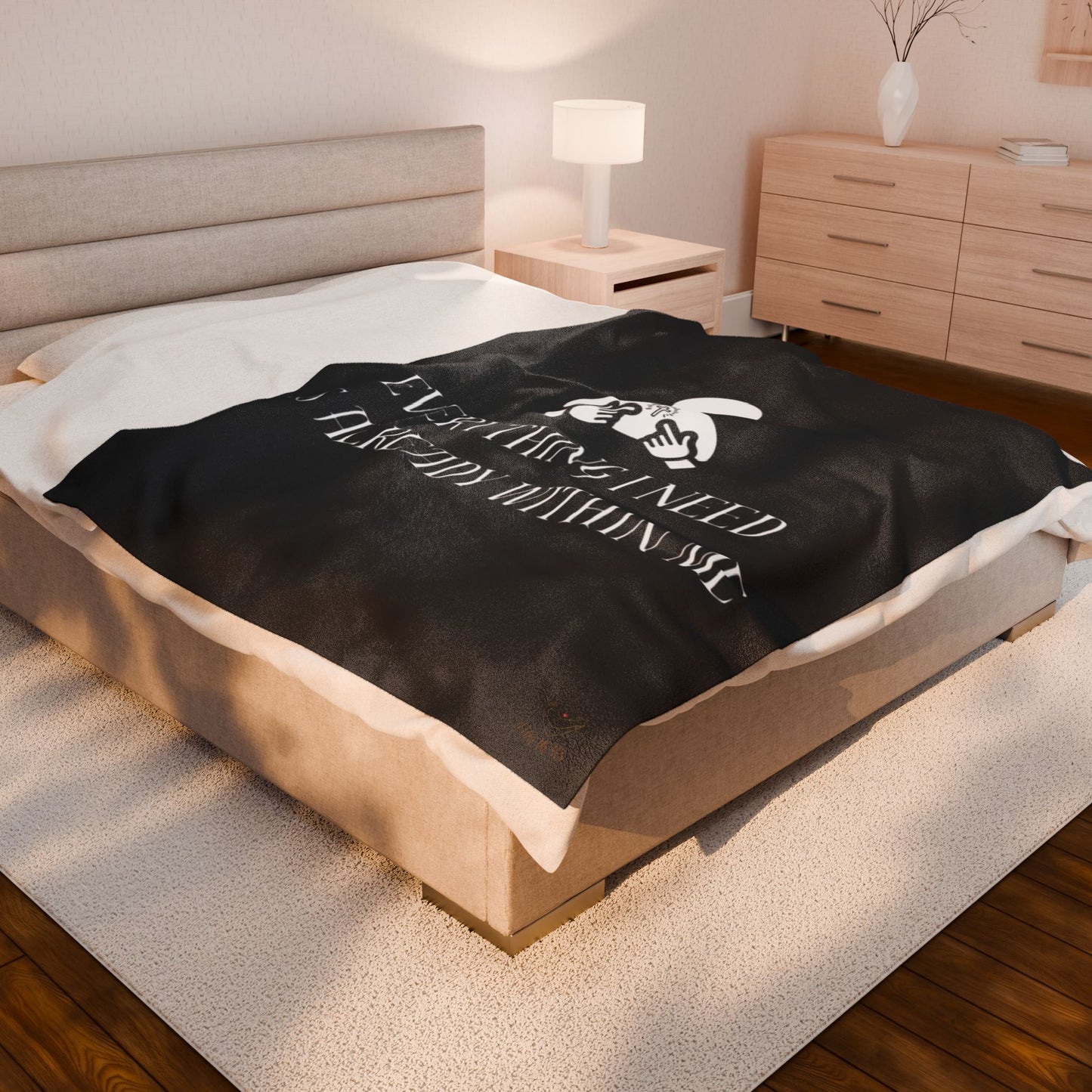Everything I Need Is Already Within Me Velveteen Plush Blanket BLACK