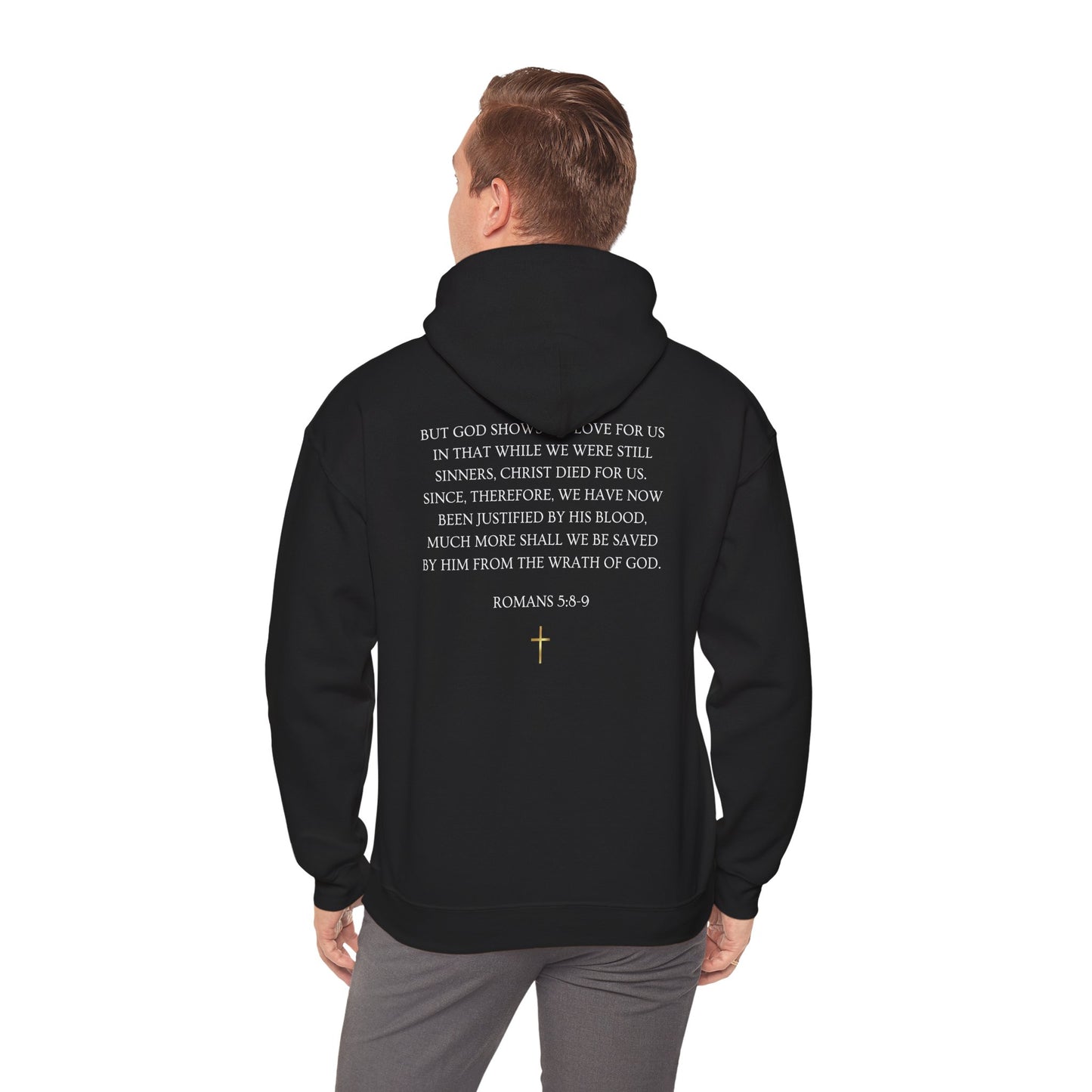 Loved Anyway Hoodie — Christian Scripture Pullover (Romans 5:8)