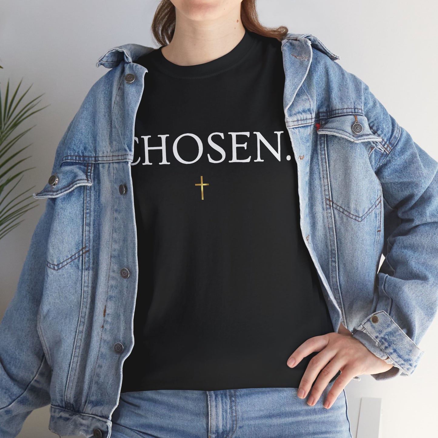 Chosen Christian T-Shirt — "CHOSEN." Front with 1 Peter 2:9 Back