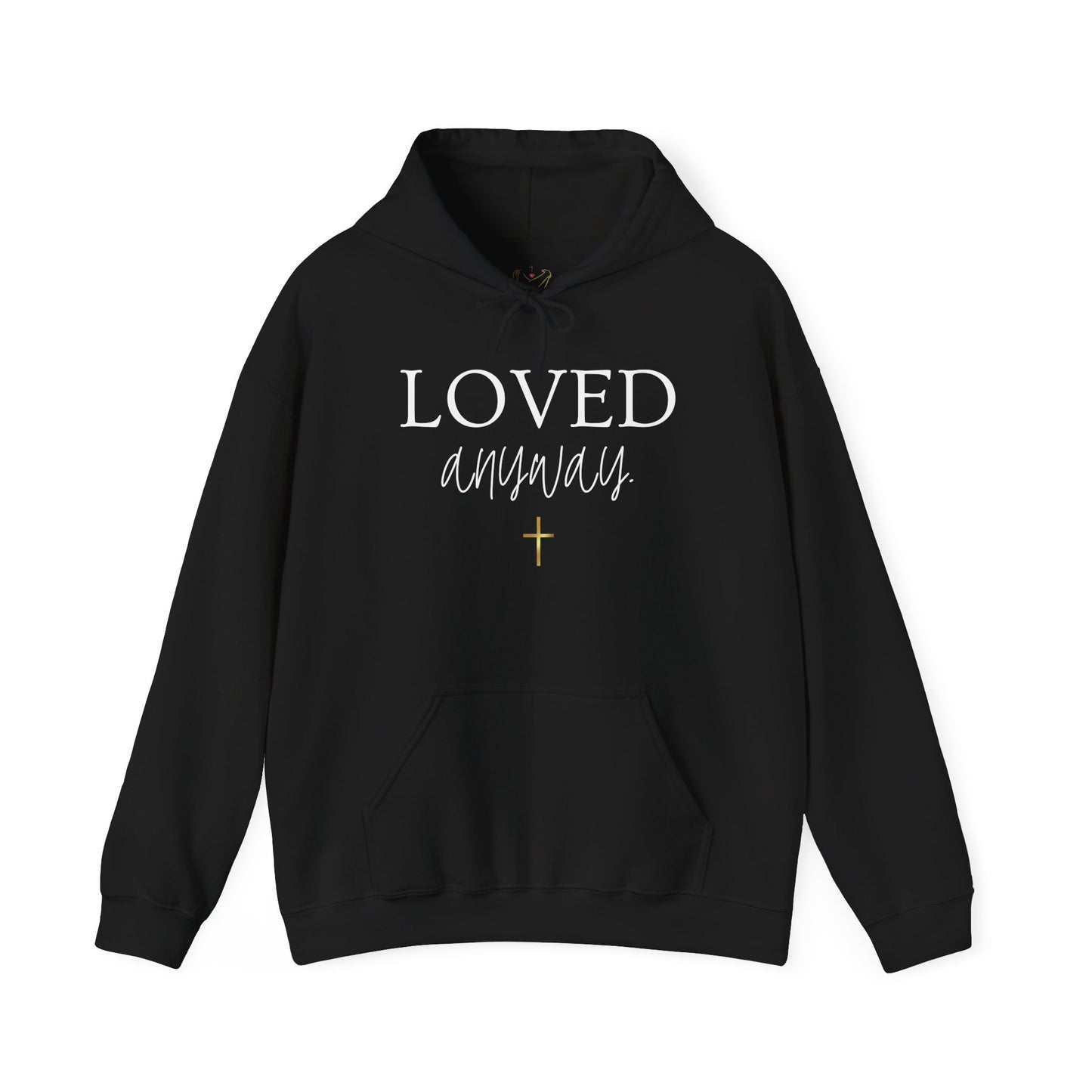 Loved Anyway Hoodie — Christian Scripture Pullover (Romans 5:8)