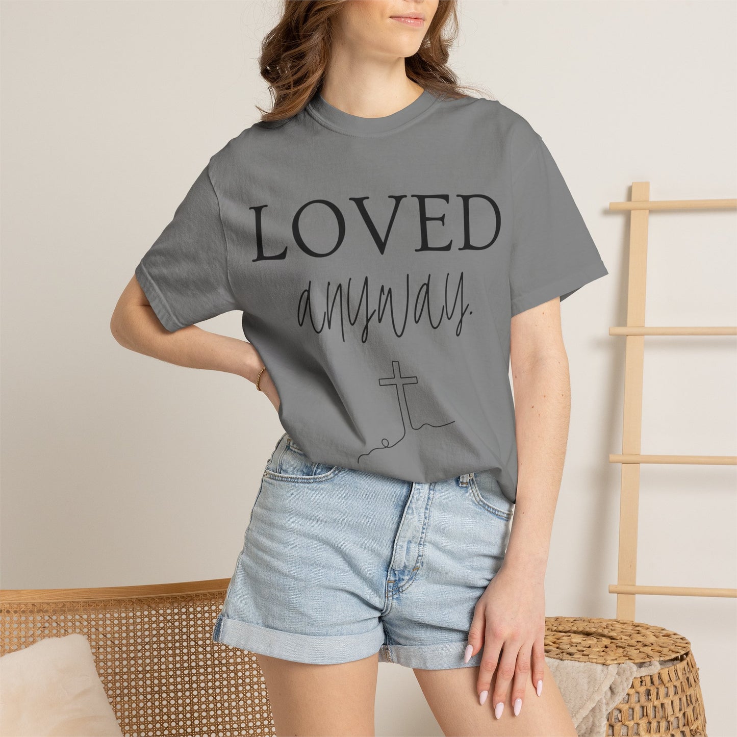 Loved Anyway T-Shirt — Christian Faith Tee with Cross