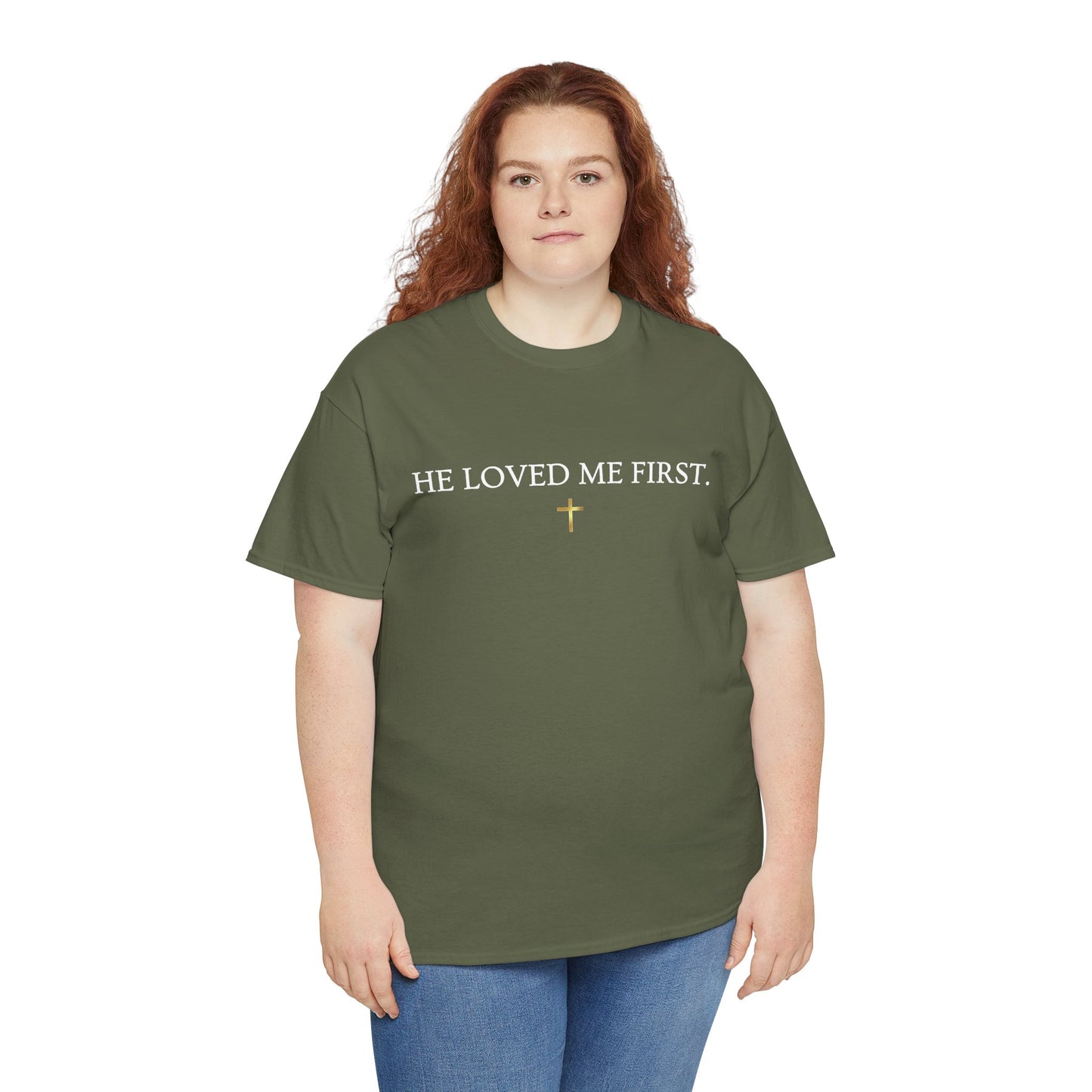 "He Loved Me First" Christian Tee — Cotton Shirt (1 John 4:19)