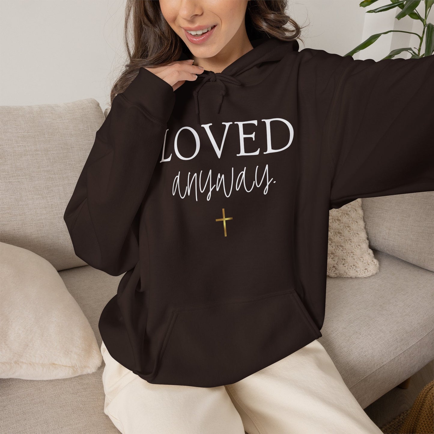 Loved Anyway Hoodie — Christian Scripture Pullover (Romans 5:8)