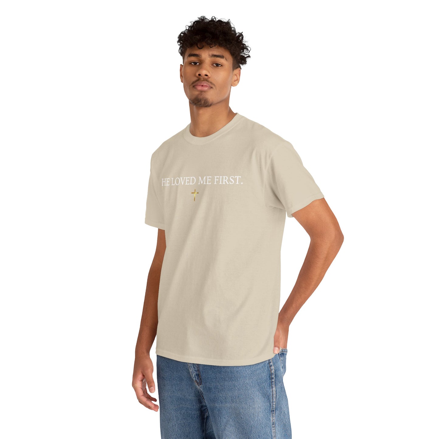 "He Loved Me First" Christian Tee — Cotton Shirt (1 John 4:19)