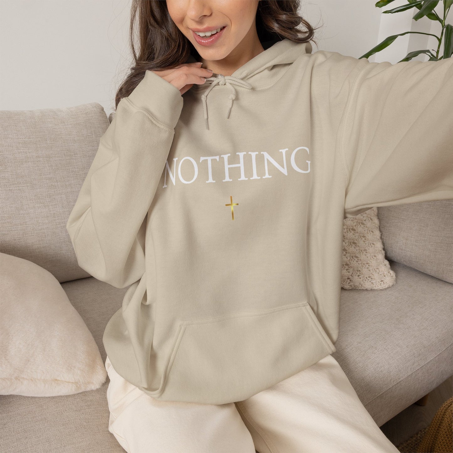 Christian Hoodie - "NOTHING"  with Romans 8:38-39 Scripture Back
