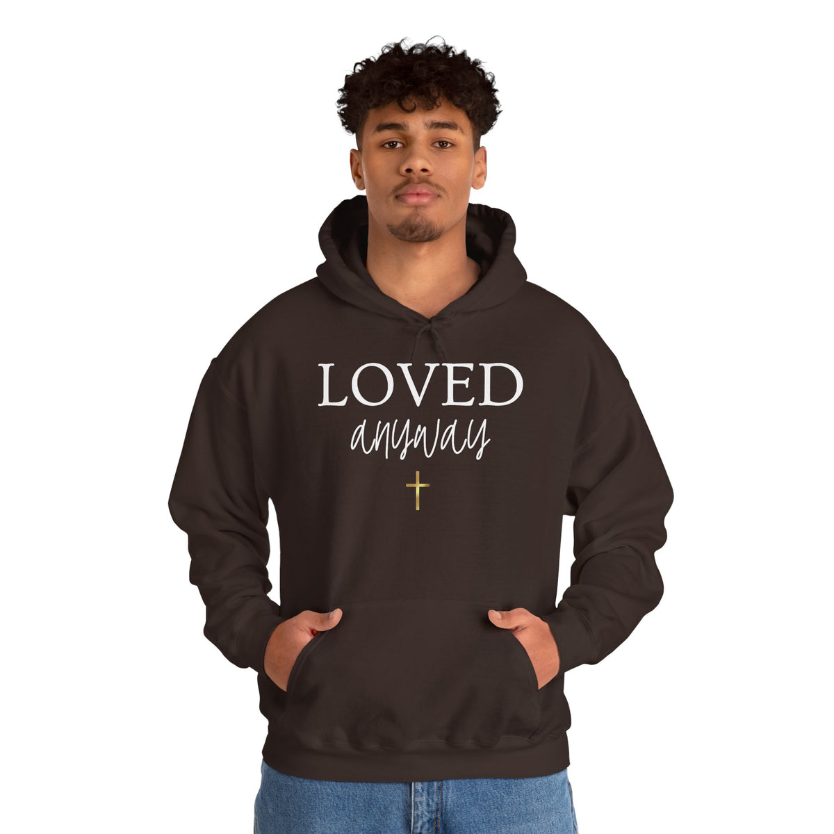 Loved Anyway Hoodie — Christian Scripture Pullover (Romans 5:8)