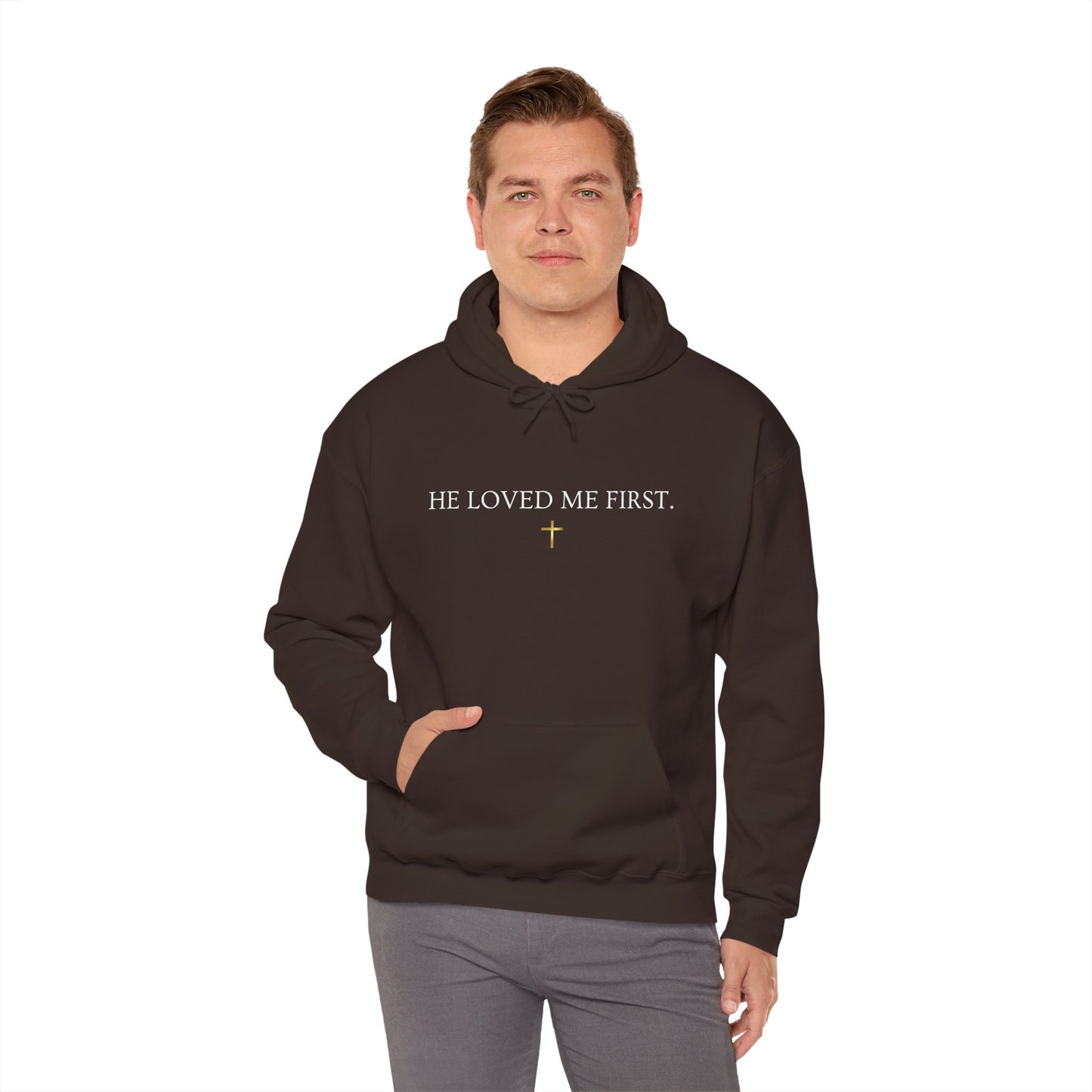 He Loved Me First Hoodie — Christian Faith Scripture Sweatshirt (1 John 4:19)