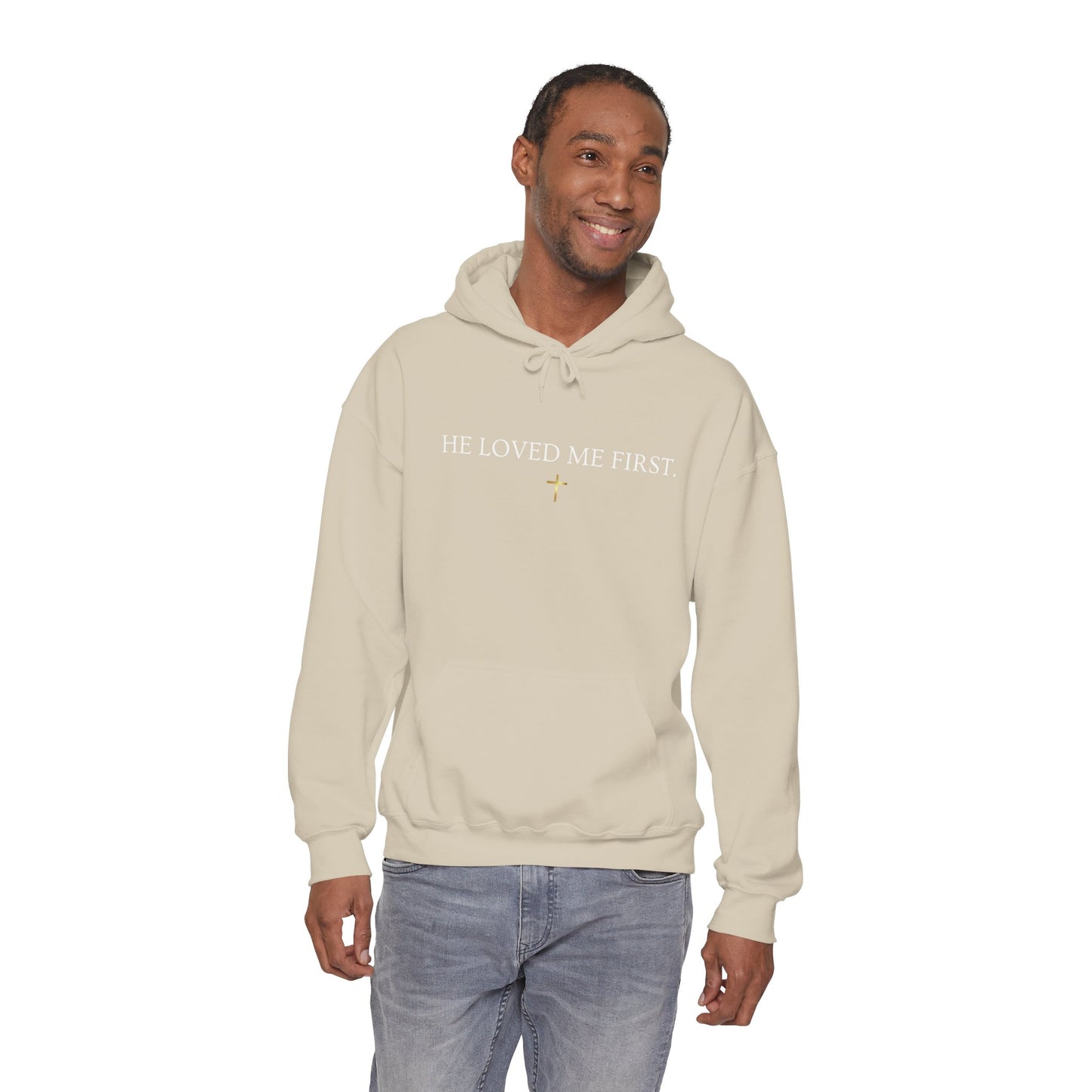 He Loved Me First Hoodie — Christian Faith Scripture Sweatshirt (1 John 4:19)