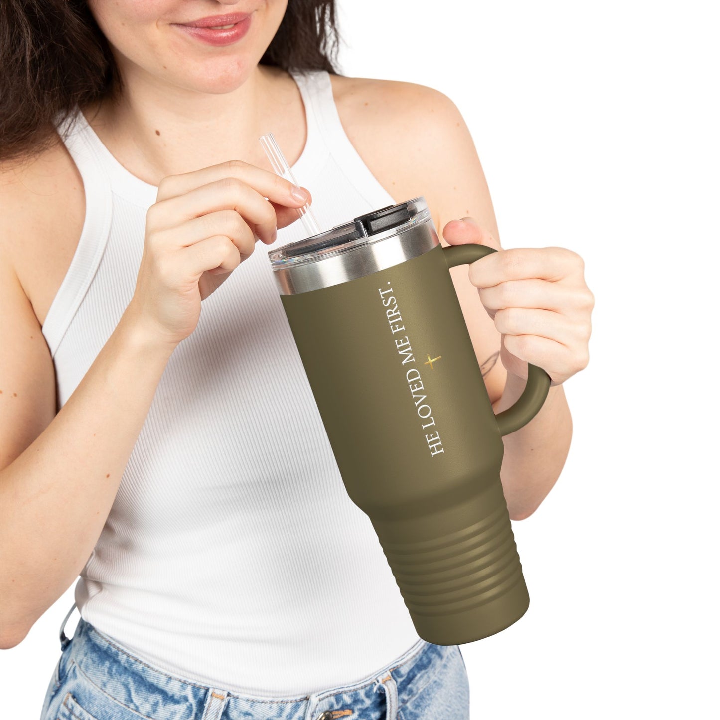 "He Loved Me First" Scripture Tumbler - 40oz Insulated Travel Mug