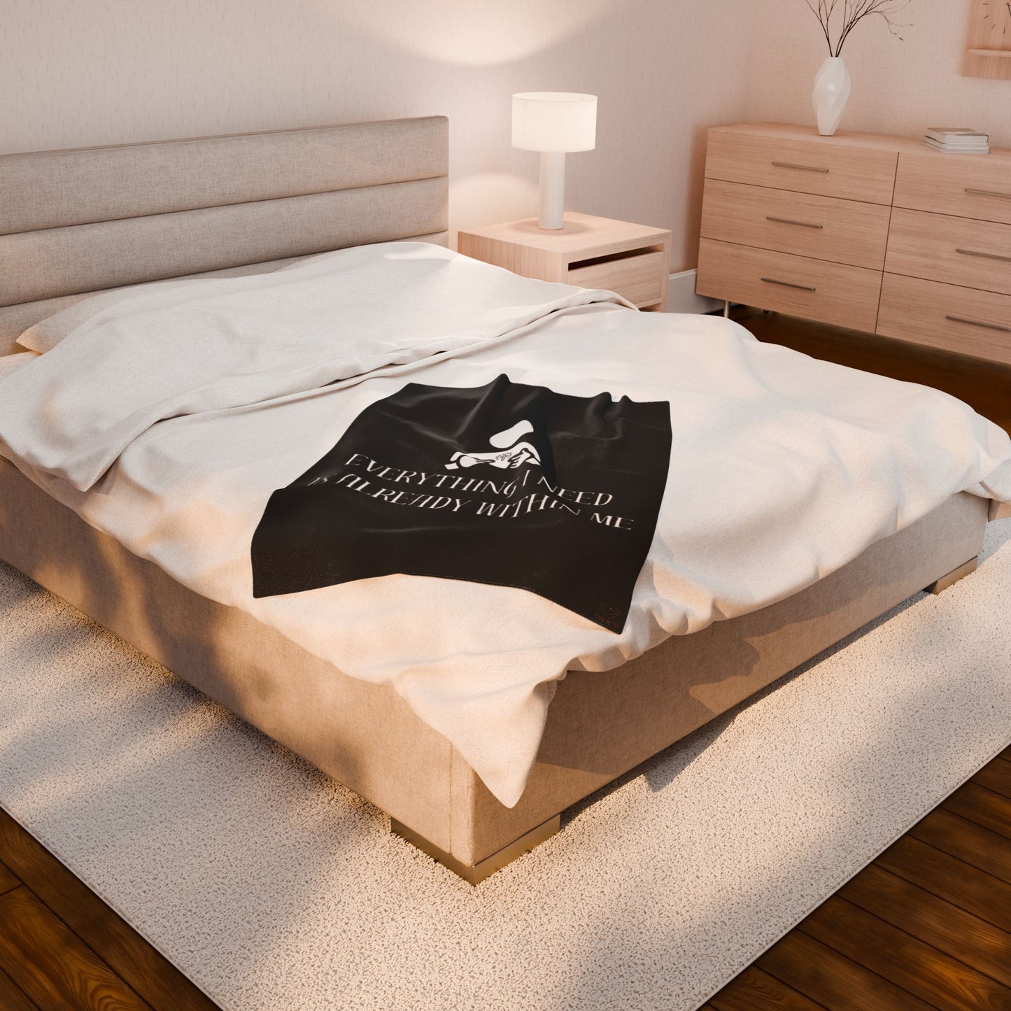 Everything I Need Is Already Within Me Velveteen Plush Blanket BLACK