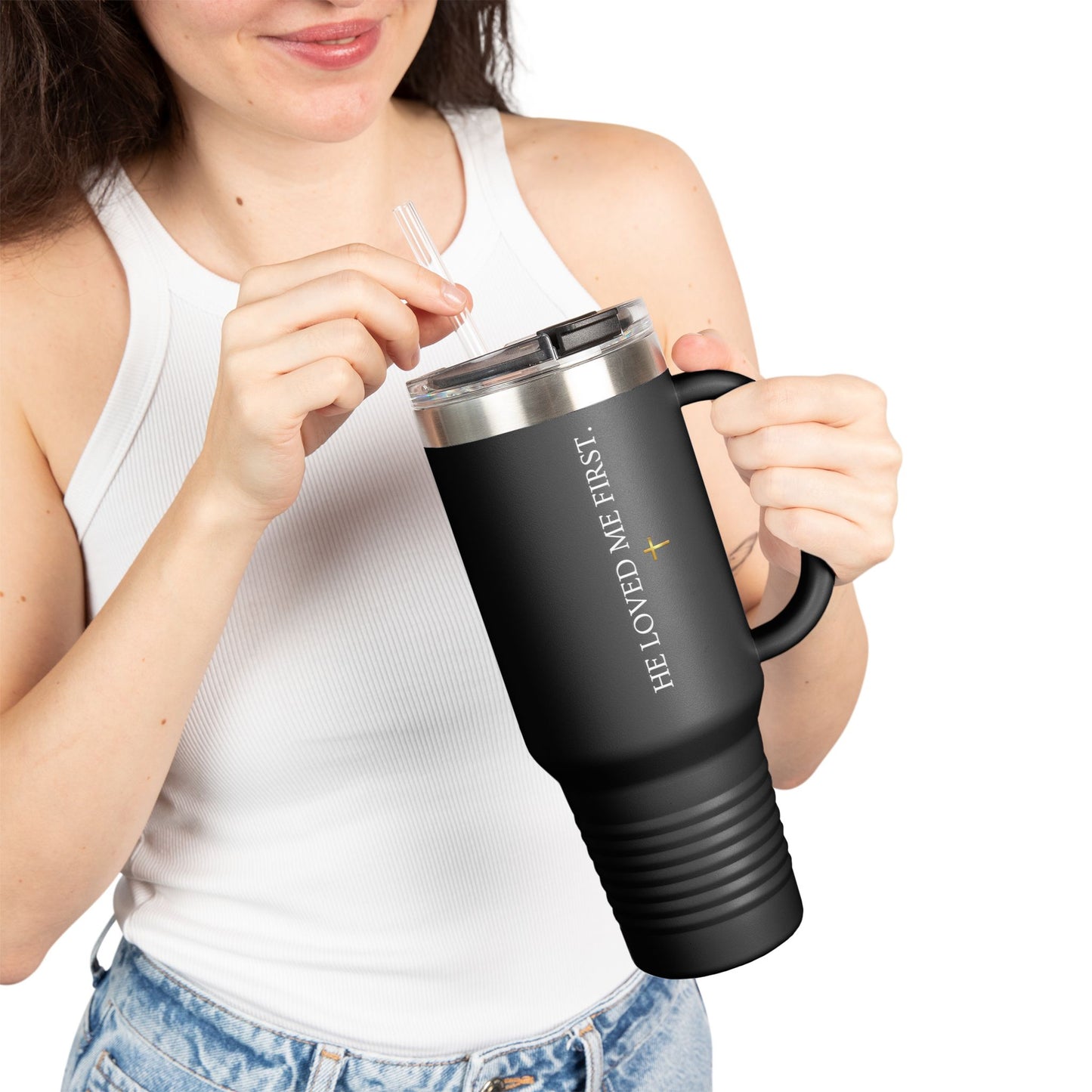 "He Loved Me First" Scripture Tumbler - 40oz Insulated Travel Mug