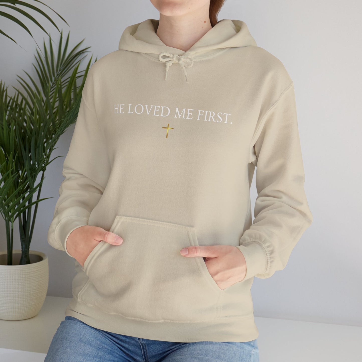 He Loved Me First Hoodie — Christian Faith Scripture Sweatshirt (1 John 4:19)
