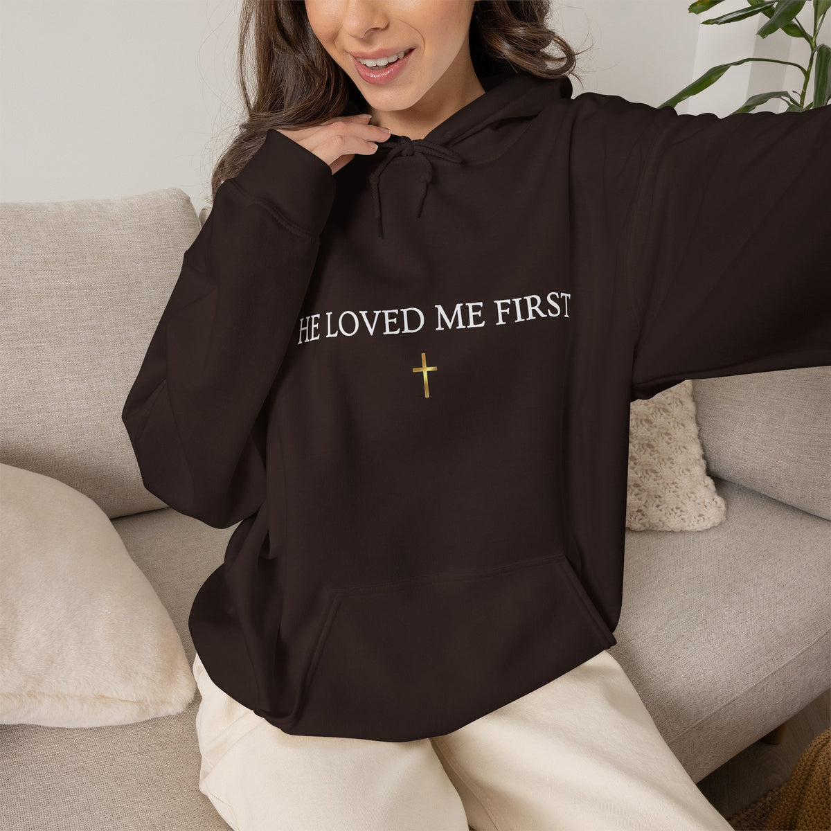 He Loved Me First Hoodie — Christian Faith Scripture Sweatshirt (1 John 4:19)
