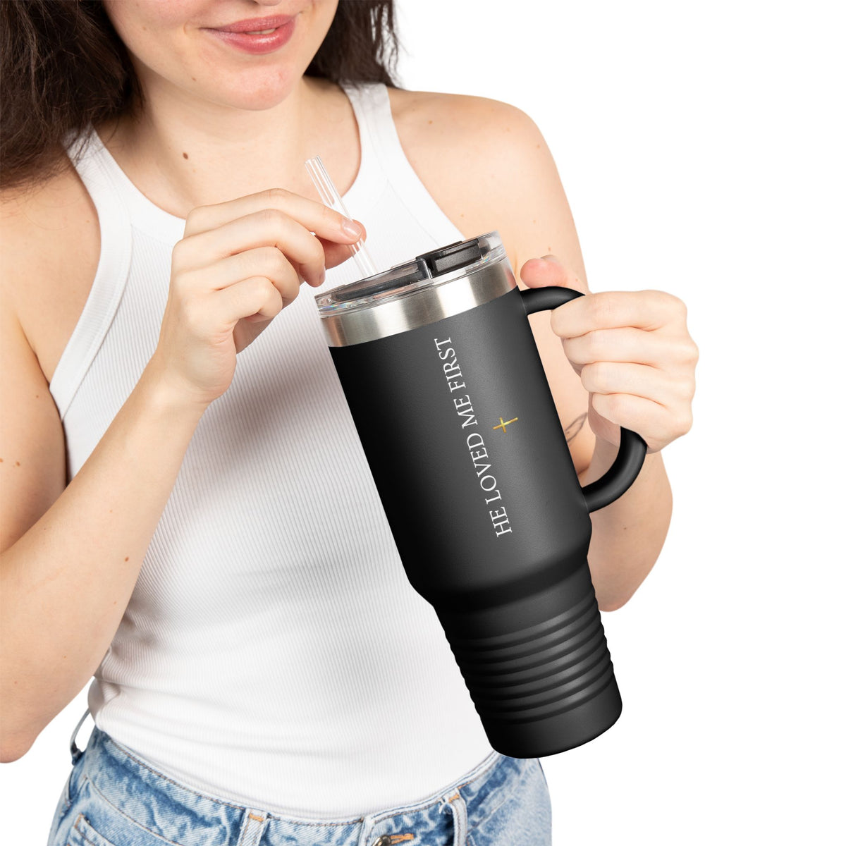 "He Loved Me First" Scripture Tumbler - 40oz Insulated Travel Mug