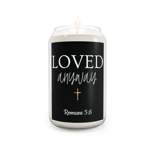 Loved Anyway Gold Cross Soy Candle – 13.75oz Christian Scented Candle (Romans 5:8)