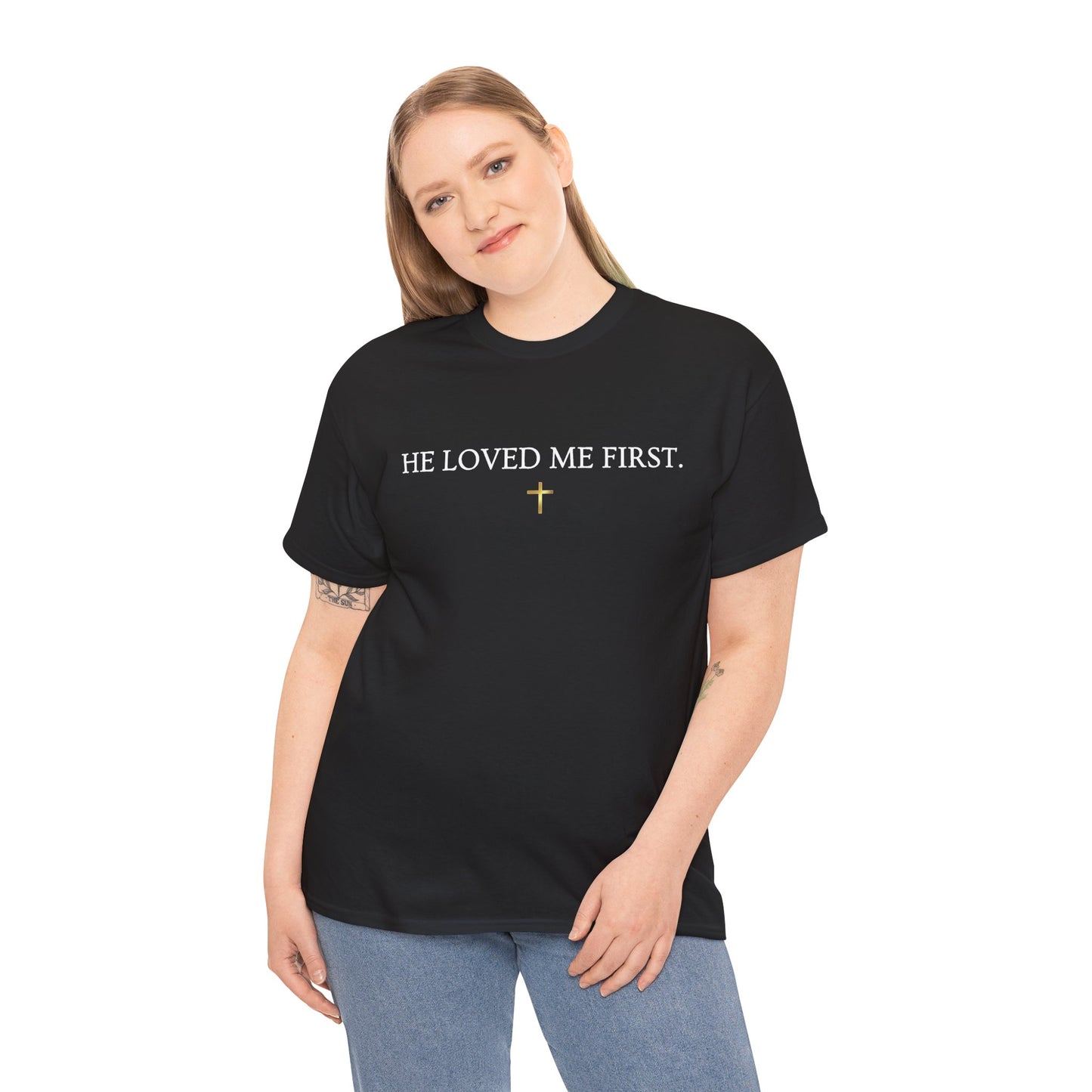 "He Loved Me First" Christian Tee — Cotton Shirt (1 John 4:19)